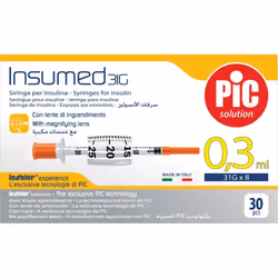 Siringa Per Insulina Pic Insumed 0,3 Ml 100 Ui Spazio Zero Ago 31 Gauge 8 Mm 3 Sacchetti Da 10 Pezzi 30 St