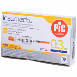 Siringa Per Insulina Pic Insumed 0,3 Ml 100 Ui Spazio Zero Ago 31 Gauge 8 Mm 3 Sacchetti Da 10 Pezzi 30 St