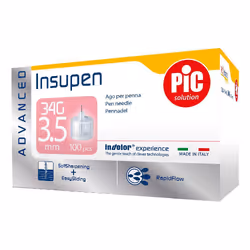 Ago Penna Insulina Pic Insupen Advanced Gauge 34x3,5 Mm 100 Pezzi è un dispositivo medico monouso, sterile e atossico, ideale ...