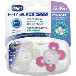 Chicco Physioforma Comfort Lumi Ciuccio in Silicone Luminoso Bimbo 16-36 Mesi 2 Pezzi Rosa