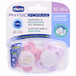 Chicco Physioforma Comfort Lumi Ciuccio in Silicone Luminoso Bimbo 16-36 Mesi 2 Pezzi Rosa