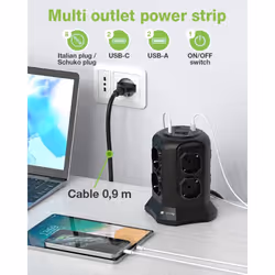 Techly Multipresa da Tavolo a Torretta Salvaspazio 8 Posti Italiana Bipasso / Schuko 2 USB-A e 2 USB-C - Vista aggiuntiva 7