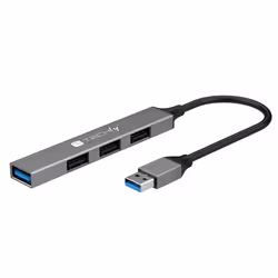 Techly IUSB32-HUB4A-3U2SLS, Cablato, USB 3.2 Gen 1 (3.1 Gen 1) Type-A, Grigio, 5 Gbit/s, Metallo, USB