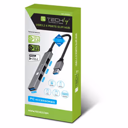 Techly IUSB32-HUB4A-3U2SLS replicatore di porte e docking station per laptop Cablato USB 3.2 Gen 1 (3.1 Gen 1) Type-A Grigio