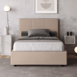 Letto alla francese 140x190 Mika con testata e Letto imbottiti, rivestimento in similpelle, particolarmente versatile e facil ...