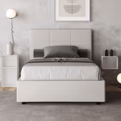 Letto alla francese 140x200 Mika con testata e Letto imbottiti, rivestimento in similpelle, particolarmente versatile e facil ...