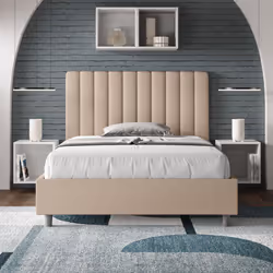 Letto alla francese 140x190 Agueda con testata e Letto imbottiti, rivestimento in similpelle, particolarmente versatile e fac ...