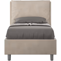 Il Letto Singolo rivestito in Microfibra ANTEA offre versatilità e stile, disponibile con rete, senza rete o con pratico cont ...