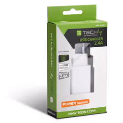 Techly Caricatore Alimentatore USB-A da Muro 5V 2.4A per Smartphone o Tablet