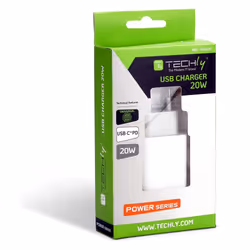Techly Caricatore Alimentatore USB-C da Muro 20W PD per Smartphone o Tablet