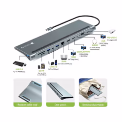 Techly IUSB31C-DOCK12DPHD replicatore di porte e docking station per laptop Cablato USB 3.2 Gen 1 (3.1 Gen 1) Type-C Grigio