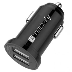 Techly Mini Caricatore da Auto 2 Porte USB-A 12W/2.4A Nero