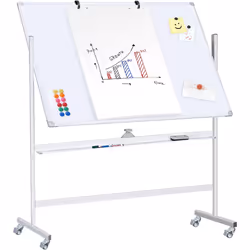 Techly Lavagna Magnetica Bifacciale 90x120 cm con Ruote e Mensola per Pennarelli con Ganci Portablocco, 900 x 1200 mm, Allumi ...