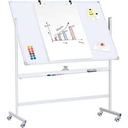 Techly Lavagna Magnetica Bifacciale 90x120 cm con Ruote e Mensola per Pennarelli con Ganci Portablocco