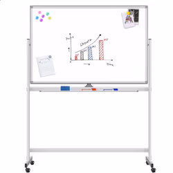Techly Lavagna Magnetica Bifacciale 90x120 cm con Ruote e Mensola per Pennarelli con Ganci Portablocco