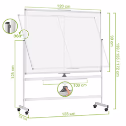 Techly Lavagna Magnetica Bifacciale 90x120 cm con Ruote e Mensola per Pennarelli con Ganci Portablocco