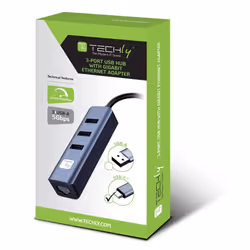 Techly IDATA USB-ETGIGA3CA replicatore di porte e docking station per laptop Cablato USB 3.2 Gen 1 (3.1 Gen 1) Type-A + Type-C Nero, Argento