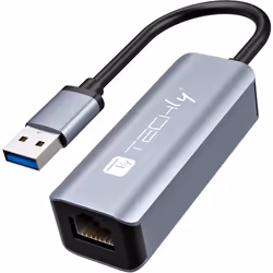 Techly IDATA USB-ETGIGA-AA, Cablato, USB 3.2 Gen 1 (3.1 Gen 1) Type-A, 10,100,1000 Mbit/s, Nero, Argento, Alluminio, USB