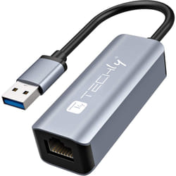 Techly IDATA USB-ETGIGA-AA replicatore di porte e docking station per laptop Cablato USB 3.2 Gen 1 (3.1 Gen 1) Type-A Nero, Argento