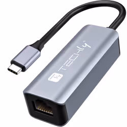 Techly IDATA USB-ETGIGA-CA, Cablato, USB 3.2 Gen 1 (3.1 Gen 1) Type-C, 10,100,1000 Mbit/s, Nero, Argento, Alluminio, USB