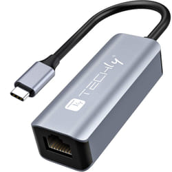 Techly IDATA USB-ETGIGA-CA replicatore di porte e docking station per laptop Cablato USB 3.2 Gen 1 (3.1 Gen 1) Type-C Nero, Argento