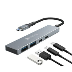 Techly IUSB32C-HUB4AC hub di interfaccia USB 3.2 Gen 1 (3.1 Gen 1) Type-C 5000 Mbit/s Argento