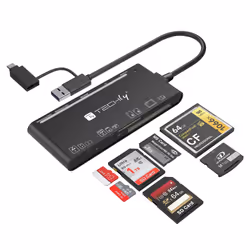 Techly Lettore di Memorie SD 7 in 1 USB 3.0 tipo A e USB-C, CF, CF Tipo II, MMC, MMC Mobile, MS PRO Duo, Memory Stick (MS), M ...