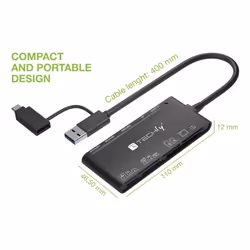 Techly Lettore di Memorie SD 7 in 1 USB 3.0 tipo A e USB-C
