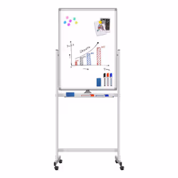 Techly Lavagna Magnetica Bifacciale 60x100 cm con Ruote e Mensola per Pennarelli con Ganci Portablocco, 600 x 1000 mm, Allumi ...