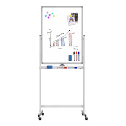 Techly Lavagna Magnetica Bifacciale 60x100 cm con Ruote e Mensola per Pennarelli con Ganci Portablocco