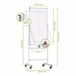 Techly Lavagna Magnetica Bifacciale 60x100 cm con Ruote e Mensola per Pennarelli con Ganci Portablocco
