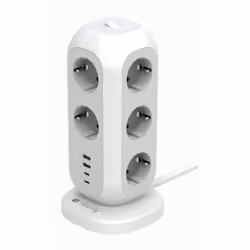 Techly Multipresa da Tavolo Torretta di Alimentazione 11 Prese Schuko 2 USB-A e 2 USB-C, 1,9 m, Interno, Tipo F, Tipo F, Drit ...