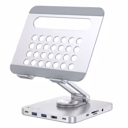 Techly Supporto per Tablet Hub Docking Station USB-C 8 in 1, Supporto per tablet, Argento, Alluminio, 360°, USB 3.2 Gen 1 (3. ...