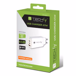 Techly IPW-USB-65W2C1A Caricabatterie per dispositivi mobili Computer portatile, Power bank, Smartphone, Tablet, Universale Bianco AC Ricarica rapida Interno