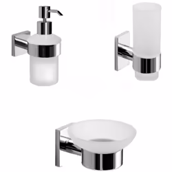 Set 3 accessori da bagno a muro in acciaio inox e cromall con contenitori in vetro Fuji di Gedy Funzionalità, praticità e sti ...