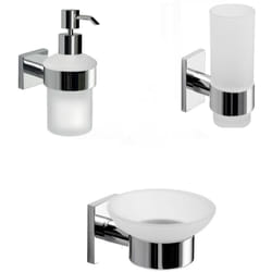 Gedy - Set portaspazzolini, dosasapone e portasapone da muro linea Fuji cromato