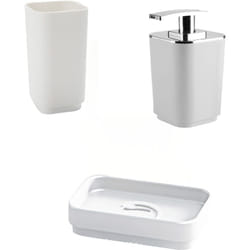 Gedy - Set portaspazzolini, dosasapone e portasapone d' appoggio linea Seventy bianco