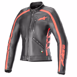 Alpinestars Stella Dyno Giacca in pelle da moto da donna, nero-rosso, dimensione L per donne