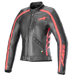 Alpinestars Stella Dyno Giacca in pelle da moto da donna, nero-rosso, dimensione L per donne