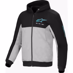 Alpinestars Chrome V2 Duo Sport Felpa con cappuccio e zip da moto, nero-grigio-blu, dimensione L per uomo