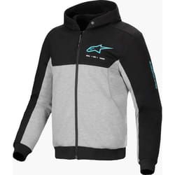Alpinestars Chrome V2 Duo Sport Felpa con cappuccio e zip da moto, nero-grigio-blu, dimensione 4XL per uomo
