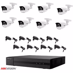 Il kit di videosorveglianza comprende: 1x Videorecorder Hikvision HWD-5108M 8 canali, 2 Mpx 8x Telecamere HWT-B110-M 8x Alime ...