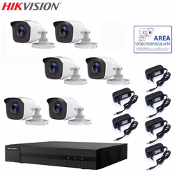 Il kit di videosorveglianza comprende: 1x HWD-5108M Hikvision 4 canali BNC + IP, 1080P - 2 Mpx 6x Telecamere HWT-B120-M Hikvi ...