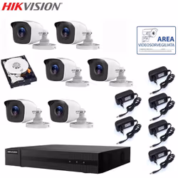 Il kit di videosorveglianza comprende: 1x HWD-5108M Hikvision 4 canali BNC + IP, 1080P - 2 Mpx 6x Telecamere HWT-B120-M Hikvi ...