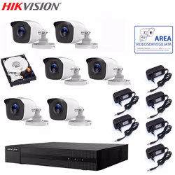 Il kit di videosorveglianza comprende: 1x HWD-5108M Hikvision 4 canali BNC + IP, 1080P - 2 Mpx 6x Telecamere HWT-B120-M Hikvi ...