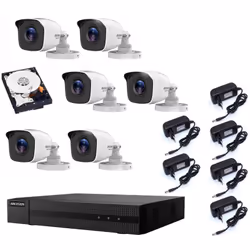 Il kit di videosorveglianza comprende: 1x HWD-5108M Hikvision 4 canali BNC + IP, 1080P - 2 Mpx 6x Telecamere HWT-B120-M Hikvi ...