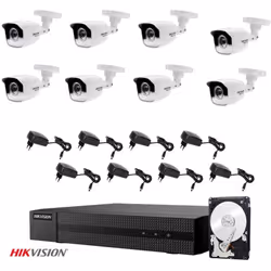 Il kit di videosorveglianza comprende: 1x Videorecorder Hikvision HWD-5108M 8 canali, 2 Mpx 8x Telecamere HWT-B110-M 8x Alime ...