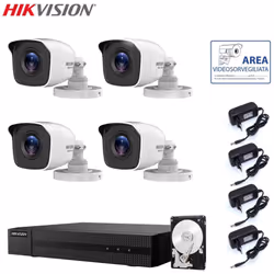 Il kit di videosorveglianza comprende: 1x HWD-6104MH-G Hikvision 5in1, 4 canali BNC + IP, Ultra HD 2K - 4 Mpx 4x Telecamere H ...