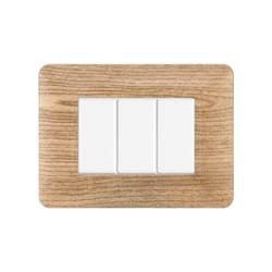 Placca serie Solar, 3 moduli, plastica, legno chiaro, compatibile con serie BTicino Matix Ettroit MT83304