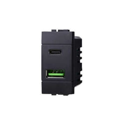 Ettroit - Modulo doppia presa usb 2.0 tipo a e usb 3.1 tipo c, 5Vdc 3,1A, serie Space, nero, compatibile con serie BTicino Living LN3002